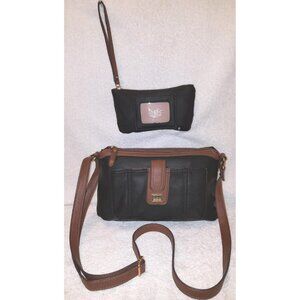 BORN CONCEPT, BLACK AND BROWN CROSS BODY, SHOULDER HANDBAG